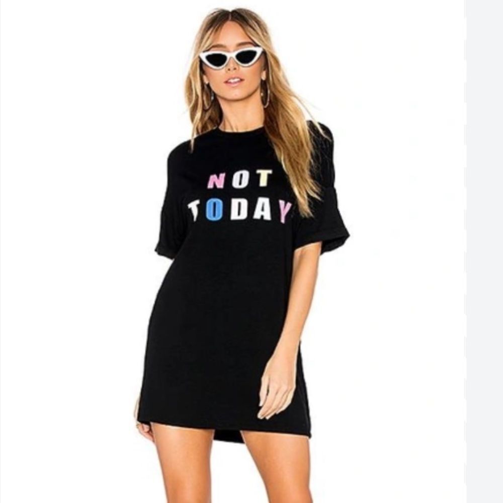 Not Today Graphic Tee Dress Black Oversized Statement T Shirt XXS